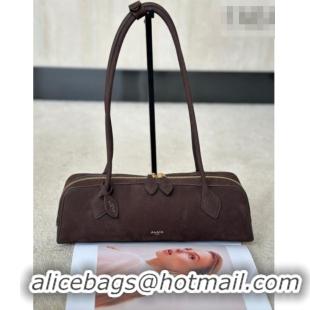 Best Grade Alaia Le Tecket Medium Long Shoulder bag in Grained Nubuck 8815M Dark Brown 2026