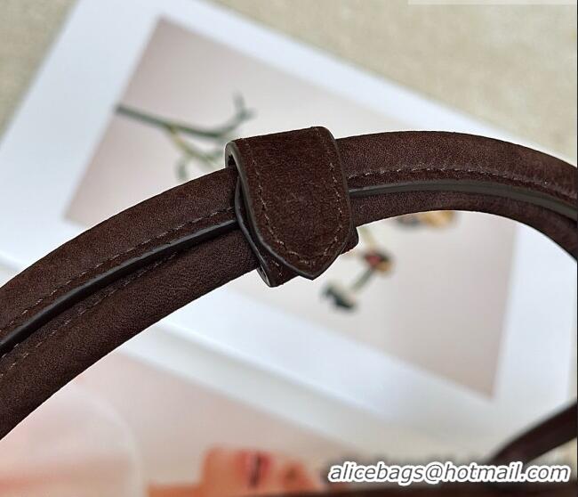 Best Grade Alaia Le Tecket Medium Long Shoulder bag in Grained Nubuck 8815M Dark Brown 2026