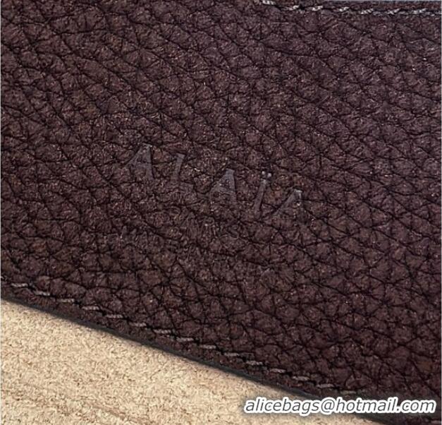 Best Grade Alaia Le Tecket Medium Long Shoulder bag in Grained Nubuck 8815M Dark Brown 2026