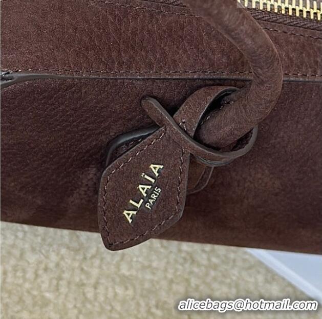Best Grade Alaia Le Tecket Medium Long Shoulder bag in Grained Nubuck 8815M Dark Brown 2026