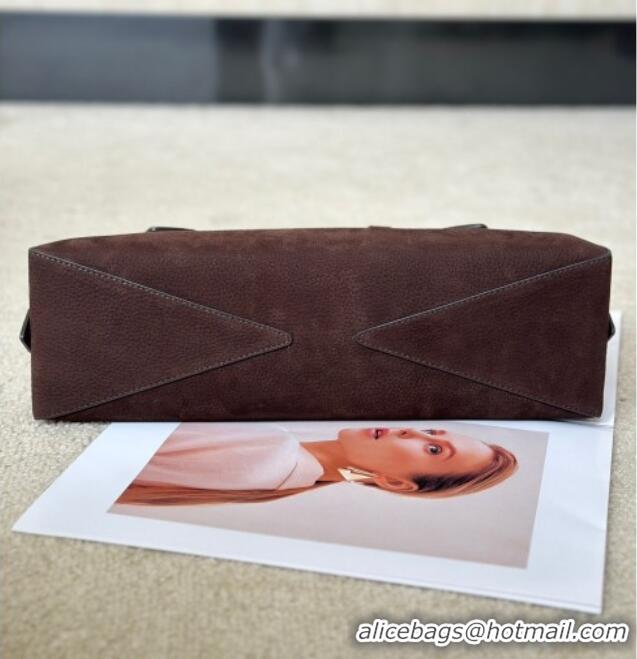 Best Grade Alaia Le Tecket Medium Long Shoulder bag in Grained Nubuck 8815M Dark Brown 2026