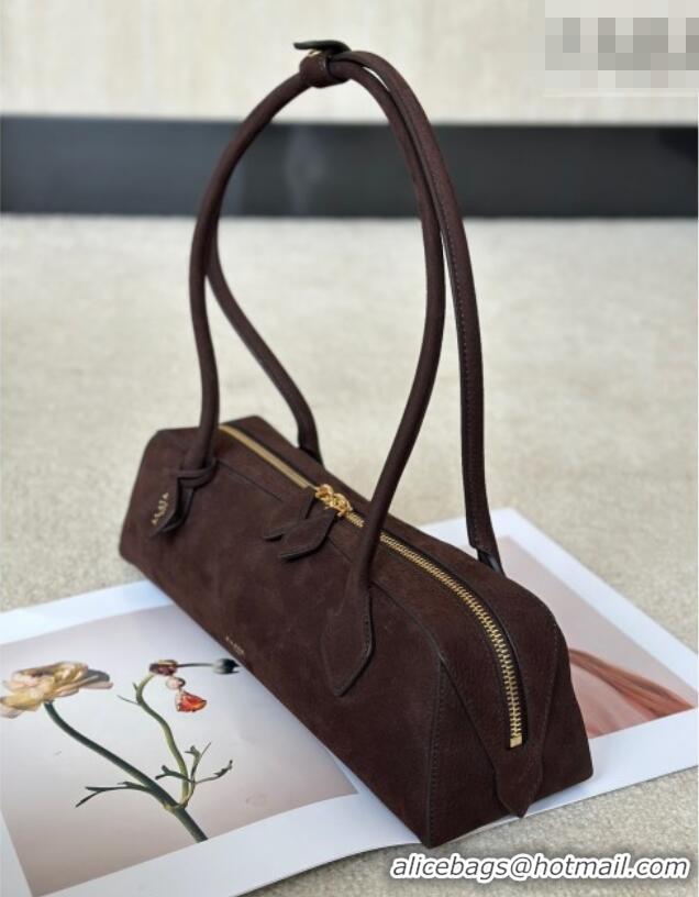 Best Grade Alaia Le Tecket Medium Long Shoulder bag in Grained Nubuck 8815M Dark Brown 2026