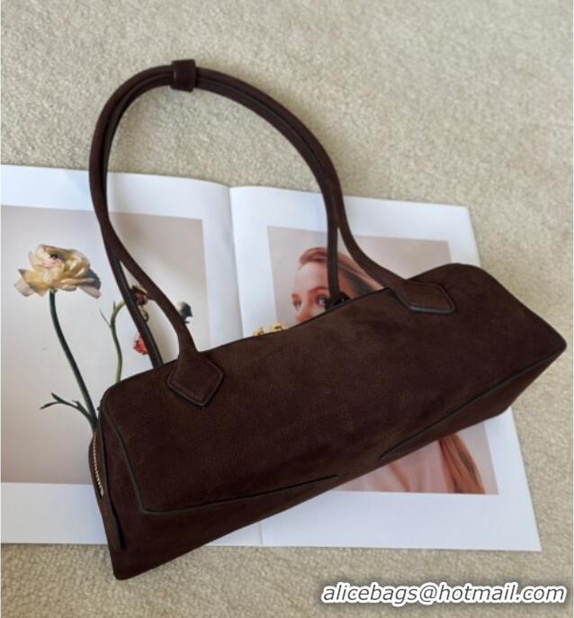 Best Grade Alaia Le Tecket Medium Long Shoulder bag in Grained Nubuck 8815M Dark Brown 2026