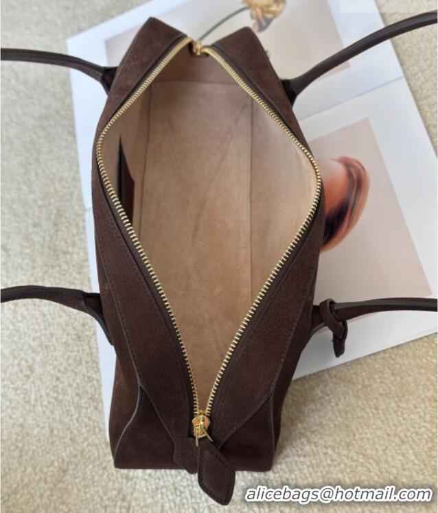 Best Grade Alaia Le Tecket Medium Long Shoulder bag in Grained Nubuck 8815M Dark Brown 2026