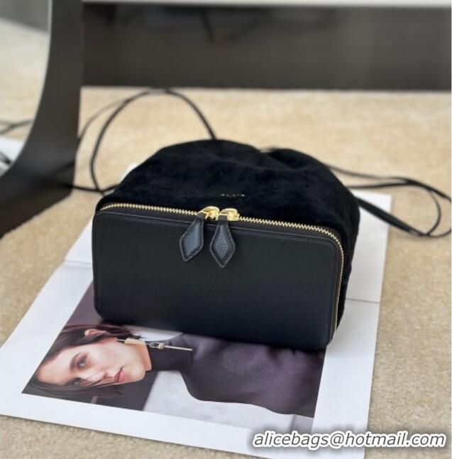 Fashion Discount Alaia Le Pochon Drawstring Bucket Bag in Suede 8856 Black 2026