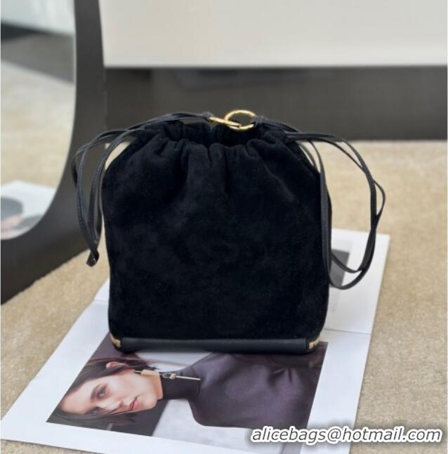 Fashion Discount Alaia Le Pochon Drawstring Bucket Bag in Suede 8856 Black 2026