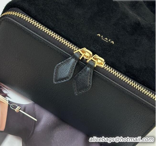 Fashion Discount Alaia Le Pochon Drawstring Bucket Bag in Suede 8856 Black 2026