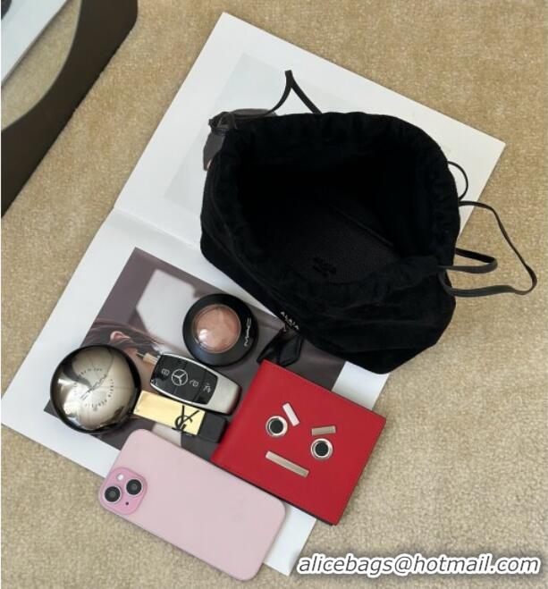 Fashion Discount Alaia Le Pochon Drawstring Bucket Bag in Suede 8856 Black 2026