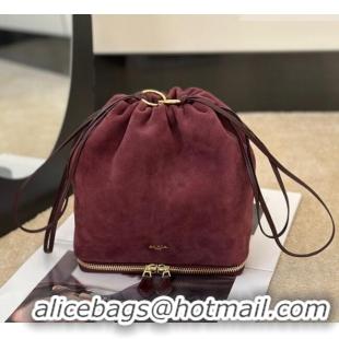 Best Price Alaia Le Pochon Drawstring Bucket Bag in Suede 8856 Burgundy 2026