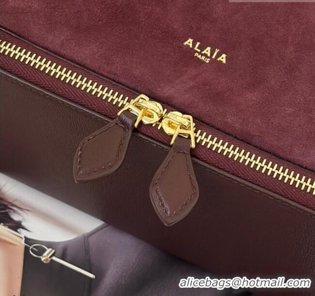 Best Price Alaia Le Pochon Drawstring Bucket Bag in Suede 8856 Burgundy 2026