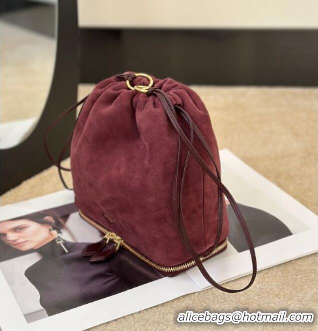 Best Price Alaia Le Pochon Drawstring Bucket Bag in Suede 8856 Burgundy 2026