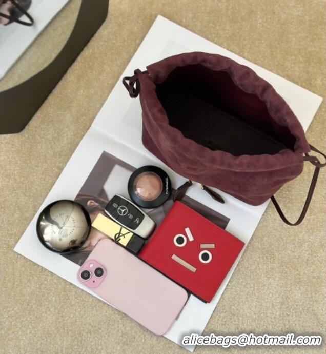 Best Price Alaia Le Pochon Drawstring Bucket Bag in Suede 8856 Burgundy 2026