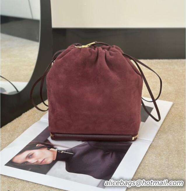 Best Price Alaia Le Pochon Drawstring Bucket Bag in Suede 8856 Burgundy 2026