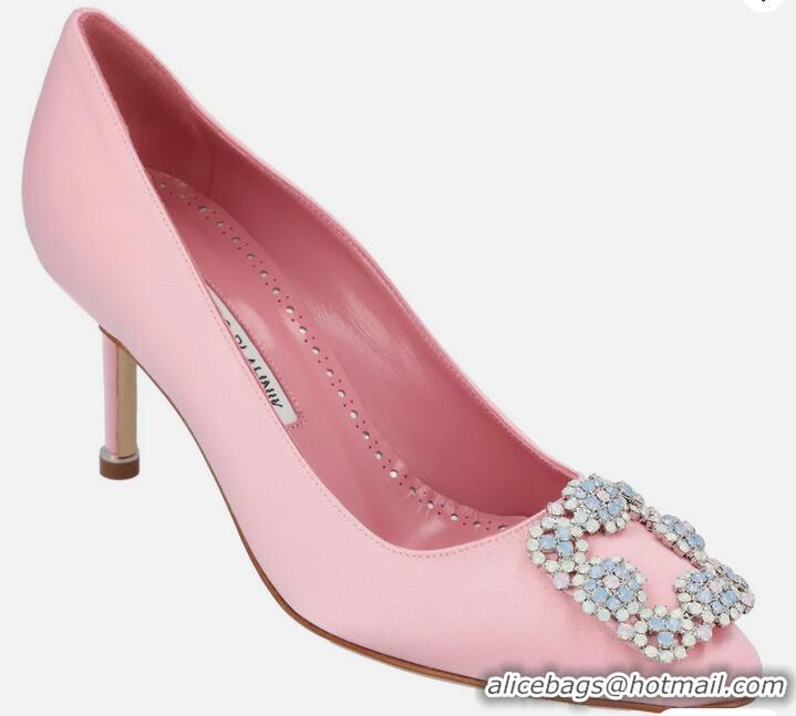 ​Discount Manolo Blahnik Hangisi 70 Embellished Velvet Pumps with Silver Buckle 1225019 Pink
