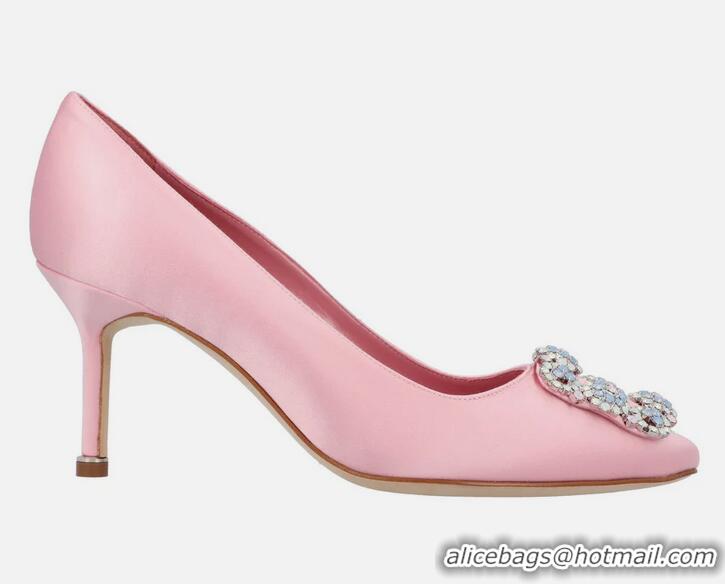 ​Discount Manolo Blahnik Hangisi 70 Embellished Velvet Pumps with Silver Buckle 1225019 Pink