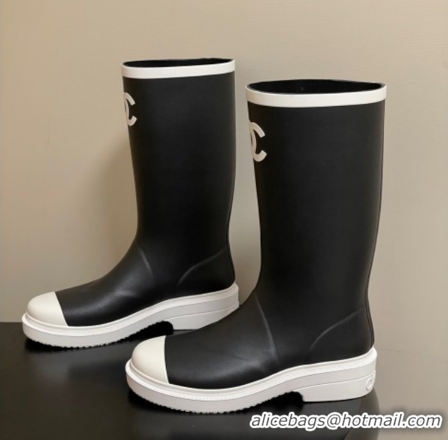 Perfect Chanel Rubber Rain Boots 3.5cm CH122302 Black/White 2026
