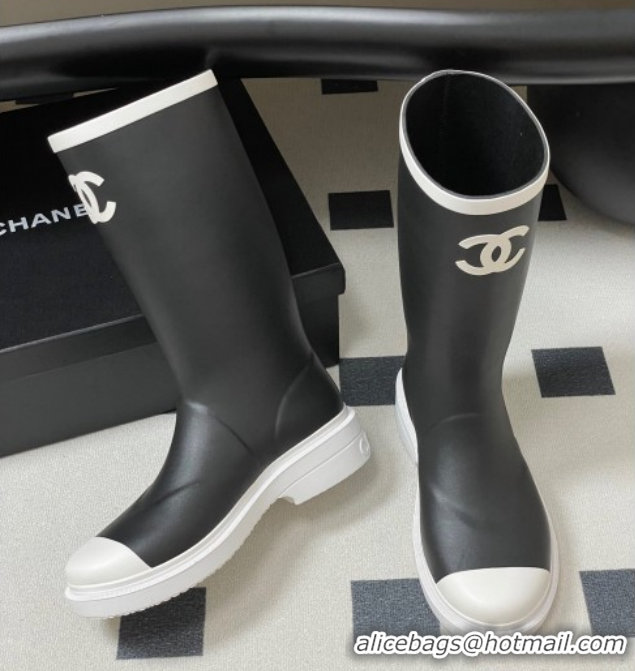 Perfect Chanel Rubber Rain Boots 3.5cm CH122302 Black/White 2026