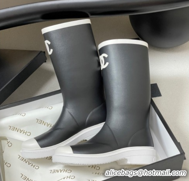 Perfect Chanel Rubber Rain Boots 3.5cm CH122302 Black/White 2026
