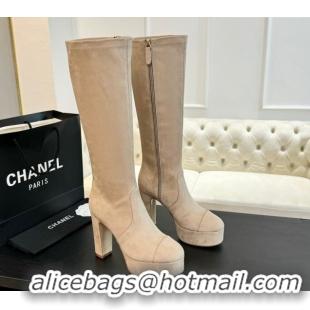 Best Grade Chanel Stretch Suede Platform High Boots 11.5cm CH122303 Beige 2026