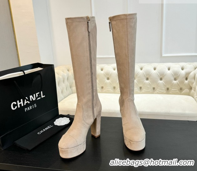 Best Grade Chanel Stretch Suede Platform High Boots 11.5cm CH122303 Beige 2026