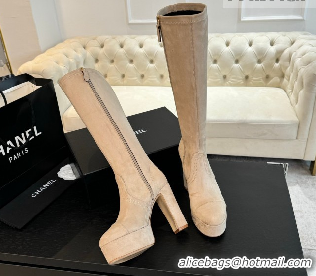 Best Grade Chanel Stretch Suede Platform High Boots 11.5cm CH122303 Beige 2026