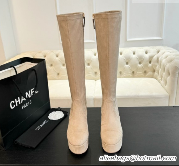 Best Grade Chanel Stretch Suede Platform High Boots 11.5cm CH122303 Beige 2026