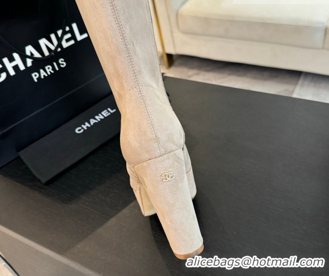 Best Grade Chanel Stretch Suede Platform High Boots 11.5cm CH122303 Beige 2026
