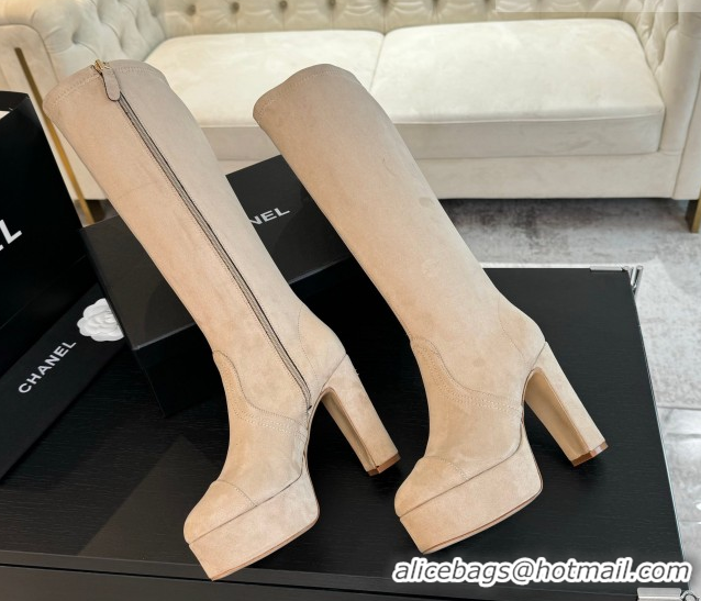 Best Grade Chanel Stretch Suede Platform High Boots 11.5cm CH122303 Beige 2026