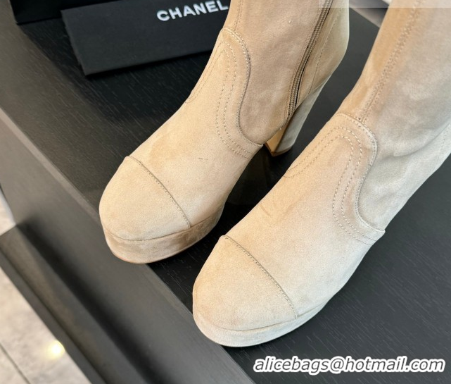 Best Grade Chanel Stretch Suede Platform High Boots 11.5cm CH122303 Beige 2026