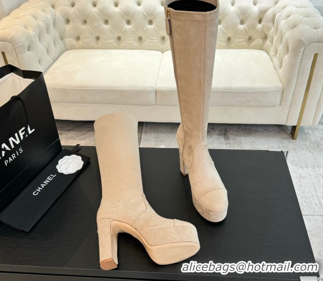 Best Grade Chanel Stretch Suede Platform High Boots 11.5cm CH122303 Beige 2026