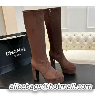 Buy Luxury Chanel Stretch Suede Platform High Boots 11.5cm CH122303 Brown 2026