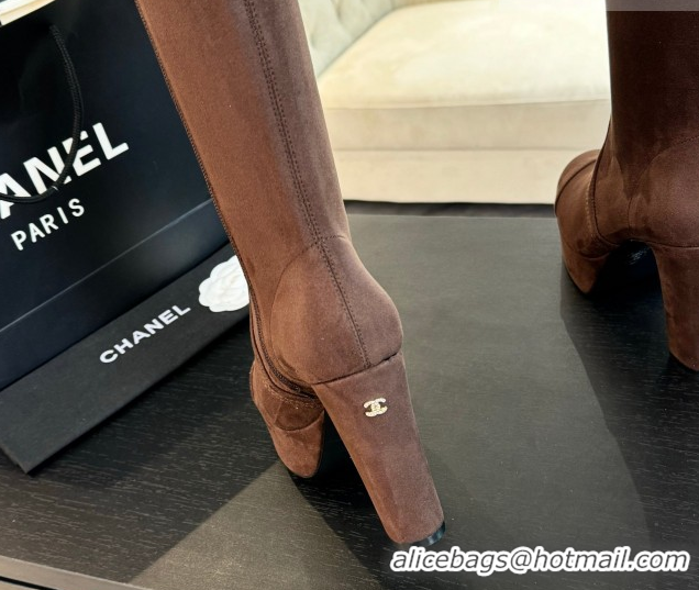 Buy Luxury Chanel Stretch Suede Platform High Boots 11.5cm CH122303 Brown 2026