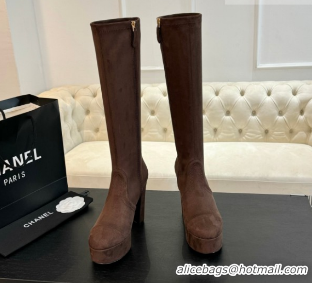 Buy Luxury Chanel Stretch Suede Platform High Boots 11.5cm CH122303 Brown 2026