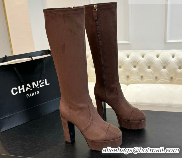 Buy Luxury Chanel Stretch Suede Platform High Boots 11.5cm CH122303 Brown 2026