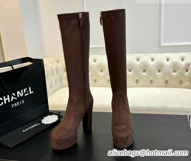 Buy Luxury Chanel Stretch Suede Platform High Boots 11.5cm CH122303 Brown 2026