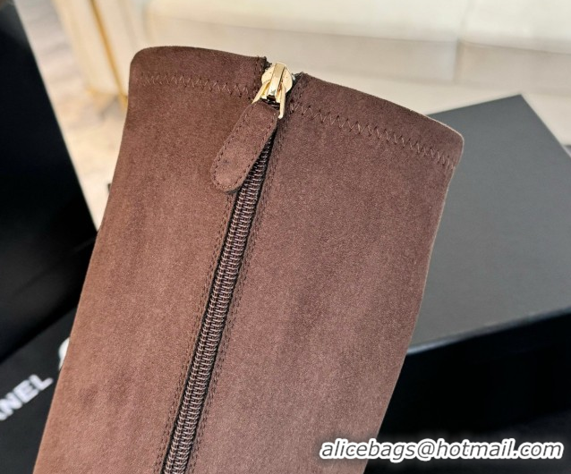 Buy Luxury Chanel Stretch Suede Platform High Boots 11.5cm CH122303 Brown 2026