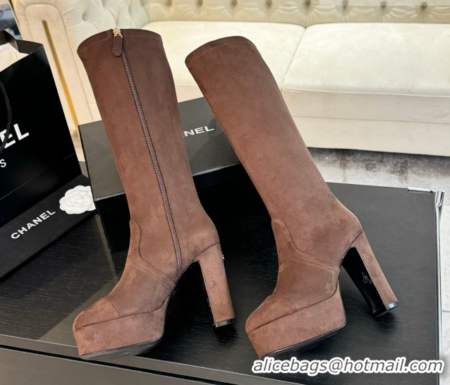 Buy Luxury Chanel Stretch Suede Platform High Boots 11.5cm CH122303 Brown 2026