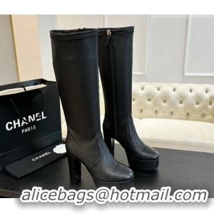 Durable Chanel Stretch Calfskin Leather Platform High Boots 11.5cm CH122303 Black 2026