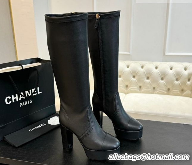 Durable Chanel Stretch Calfskin Leather Platform High Boots 11.5cm CH122303 Black 2026
