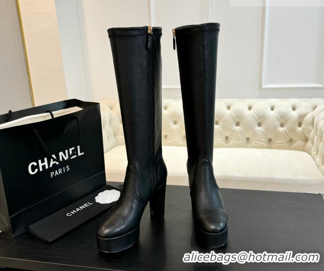 Durable Chanel Stretch Calfskin Leather Platform High Boots 11.5cm CH122303 Black 2026