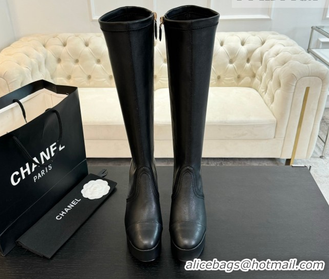 Durable Chanel Stretch Calfskin Leather Platform High Boots 11.5cm CH122303 Black 2026