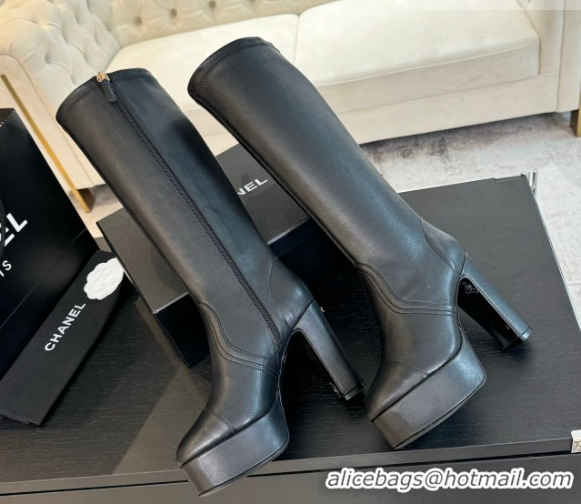 Durable Chanel Stretch Calfskin Leather Platform High Boots 11.5cm CH122303 Black 2026