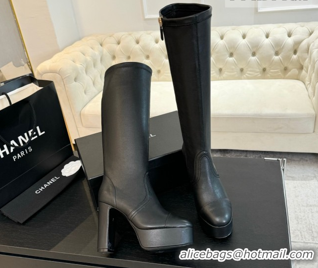 Durable Chanel Stretch Calfskin Leather Platform High Boots 11.5cm CH122303 Black 2026