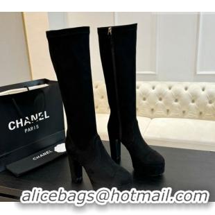 Low Price Chanel Stretch Suede Platform High Boots 11.5cm CH122303 Black2 2026