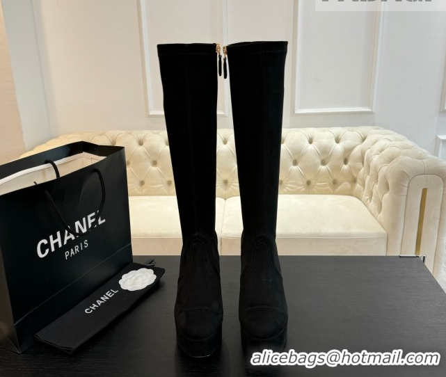 Low Price Chanel Stretch Suede Platform High Boots 11.5cm CH122303 Black2 2026