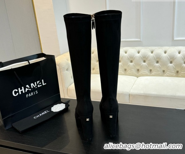 Low Price Chanel Stretch Suede Platform High Boots 11.5cm CH122303 Black2 2026
