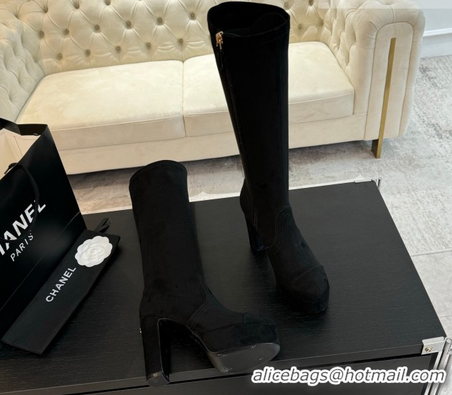 Low Price Chanel Stretch Suede Platform High Boots 11.5cm CH122303 Black2 2026