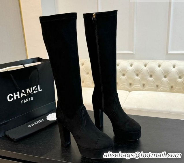 Low Price Chanel Stretch Suede Platform High Boots 11.5cm CH122303 Black2 2026
