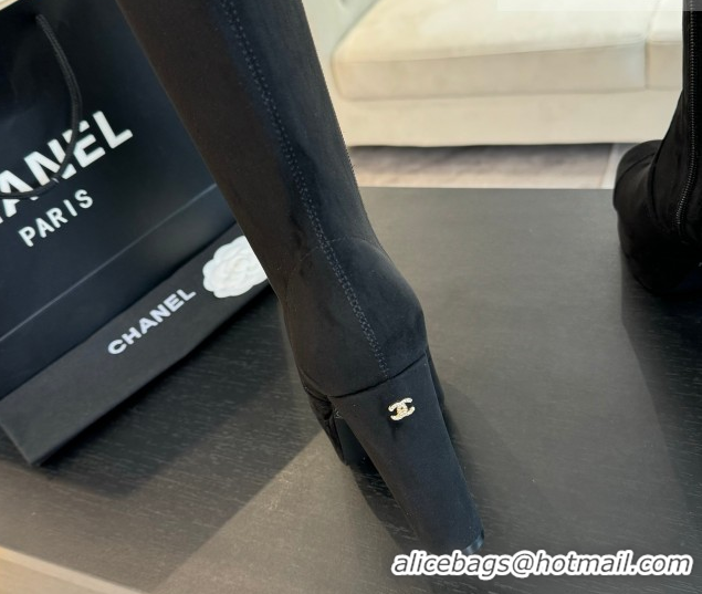 Low Price Chanel Stretch Suede Platform High Boots 11.5cm CH122303 Black2 2026