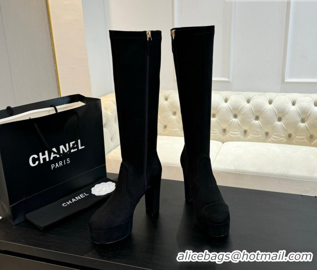 Low Price Chanel Stretch Suede Platform High Boots 11.5cm CH122303 Black2 2026